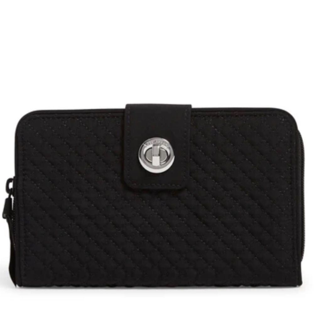 Vera Bradley Classic Black RFID Turnlock Durable Lightweight Microfiber Wallet